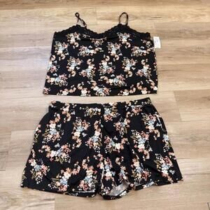 Ricki's Black Floral Print Camisole and Shorts Pajamas NWT Women's XXL Plus Size